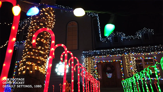 Osmo Pocket low light in Sleepy Hollow Christmas lights extravaganza Torrance